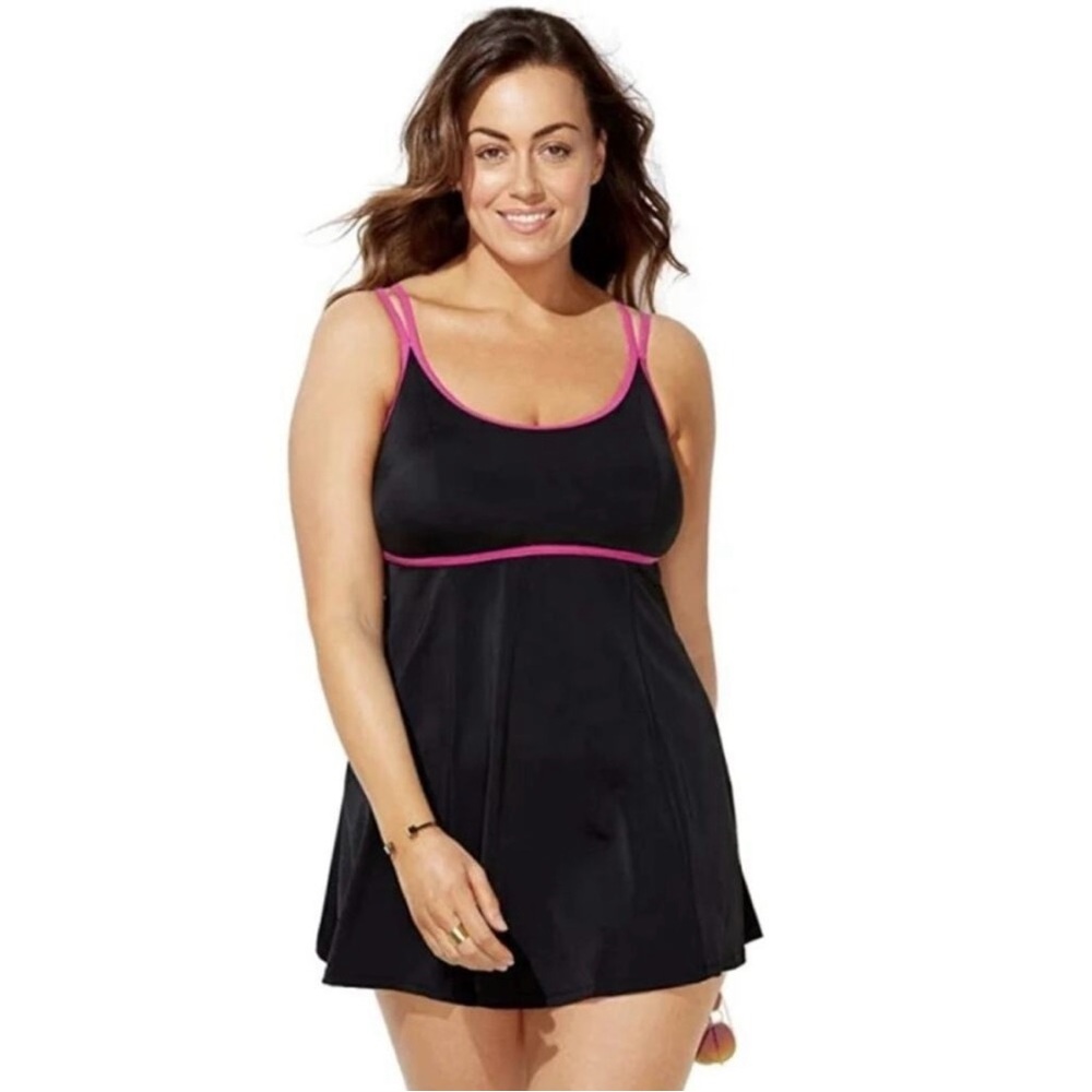 Swimsuits for All Lingerie Strap Swim Dress black pink
